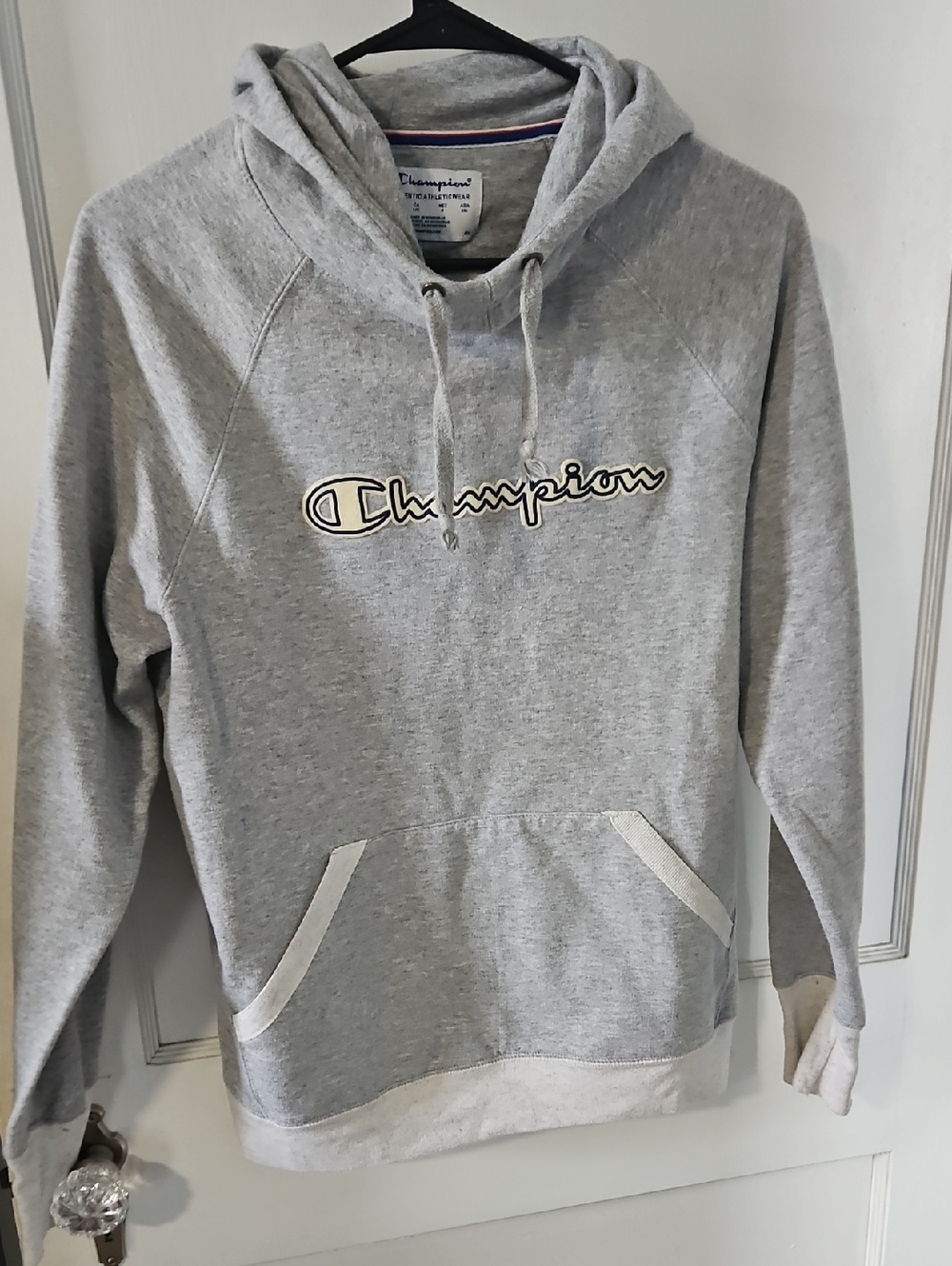 Champion Light Gray Women's Crewneck Hoodie with Script Logo